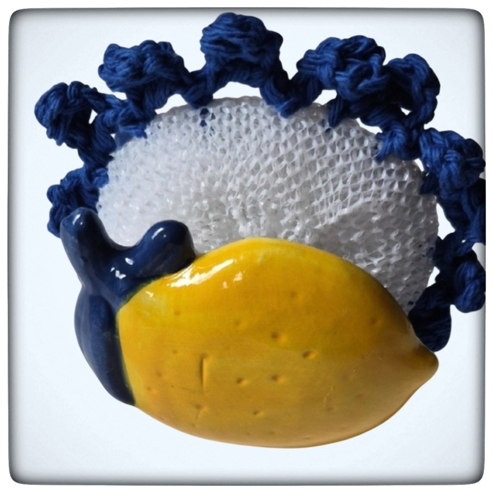 Country Farm Ceramic Lemon Kitchen Sink Scrubby Holder-Ceramic-Handmade Crochete